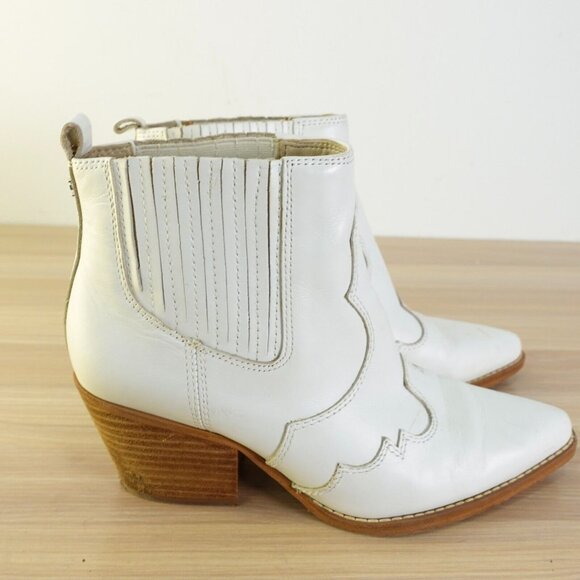 Sam Edelman Boots Leather 5 White Western Ankle Bootie Cowboy Chelsea Winona - Picture 5 of 16